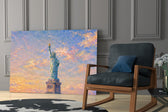 Statue of Liberty glass wall art hanging as a focal point in a modern room