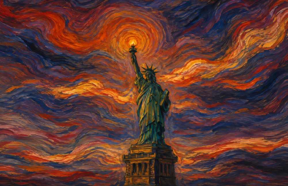 Statue of Liberty Munch Style Glass Wall Art