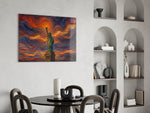 Statue of Liberty glass wall art shown in a warm, styled interior setting