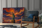 Statue of Liberty glass wall art hanging as a focal point in a modern room