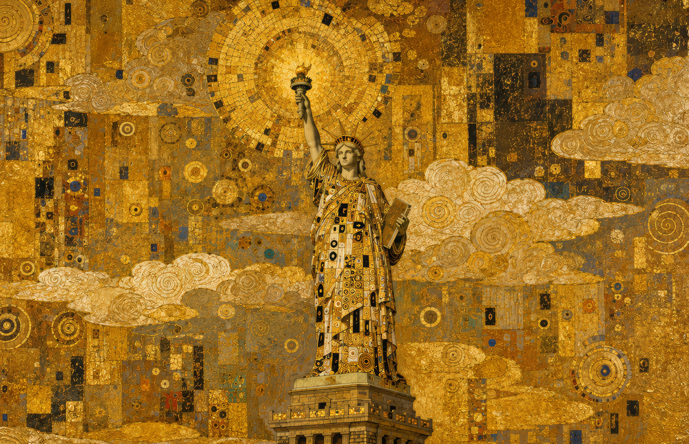 Statue of Liberty Klimt Style Glass Wall Art