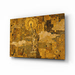 Statue of Liberty glass wall art, angled view of the tempered glass panel