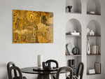 Statue of Liberty glass wall art shown in a warm, styled interior setting