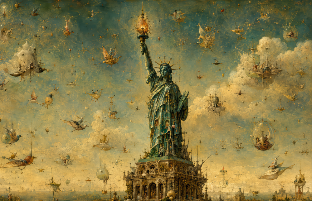 Statue of Liberty Bosch Style Glass Wall Art