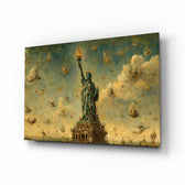 Statue of Liberty glass wall art, angled view of the tempered glass panel