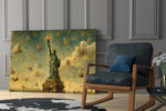Statue of Liberty glass wall art hanging as a focal point in a modern room