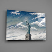 Statue of Liberty glass wall art mounted flat on a grey wall