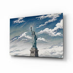 Statue of Liberty glass wall art, angled view of the tempered glass panel
