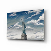 Statue of Liberty glass wall art, angled view of the tempered glass panel