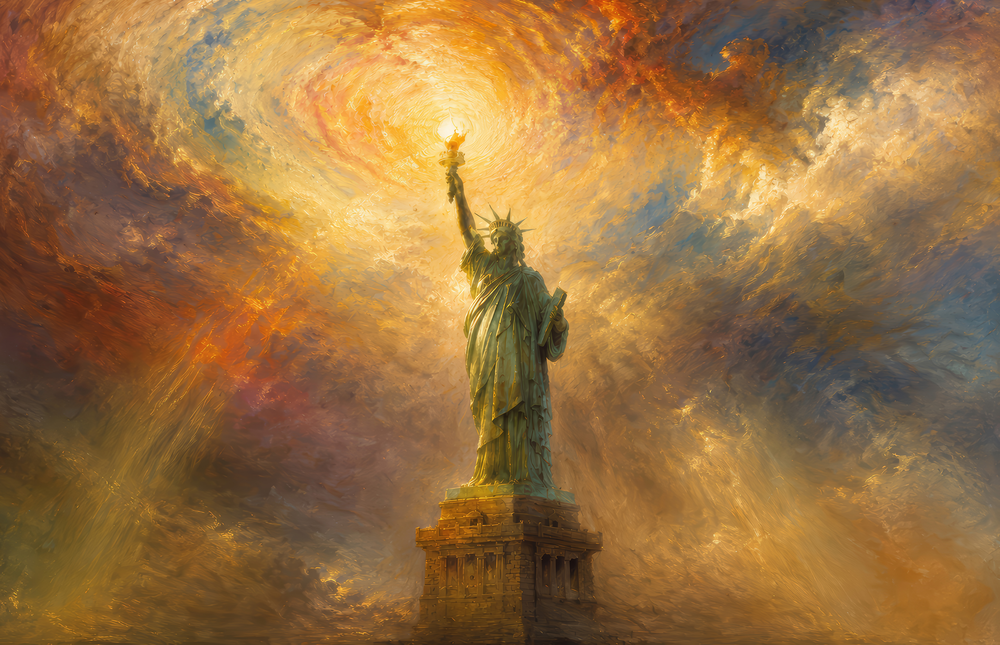 Statue of Liberty Turner Style Glass Wall Art