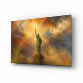 Statue of Liberty glass wall art, angled view of the tempered glass panel