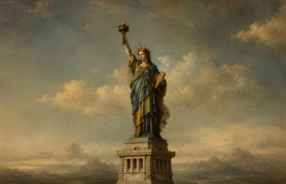 Statue of Liberty Da Vinci Style Glass Wall Art