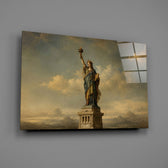 Statue of Liberty glass wall art mounted flat on a grey wall