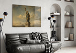 Statue of Liberty glass wall art styled in a contemporary living room