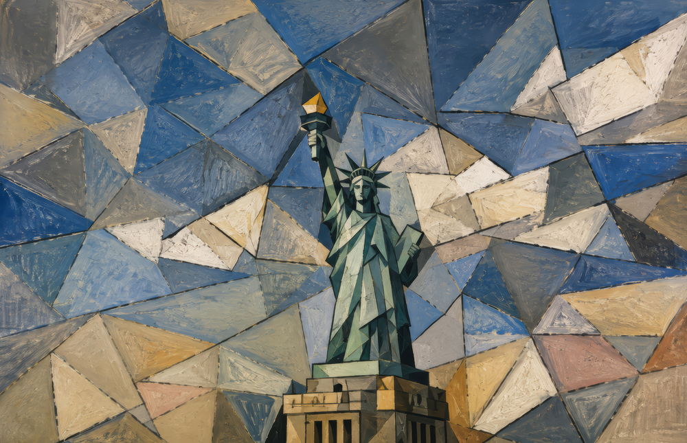 Statue of Liberty Cubist Style Glass Wall Art