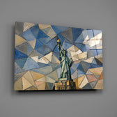 Statue of Liberty glass wall art mounted flat on a grey wall