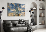 Statue of Liberty glass wall art styled in a contemporary living room
