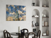 Statue of Liberty glass wall art shown in a warm, styled interior setting