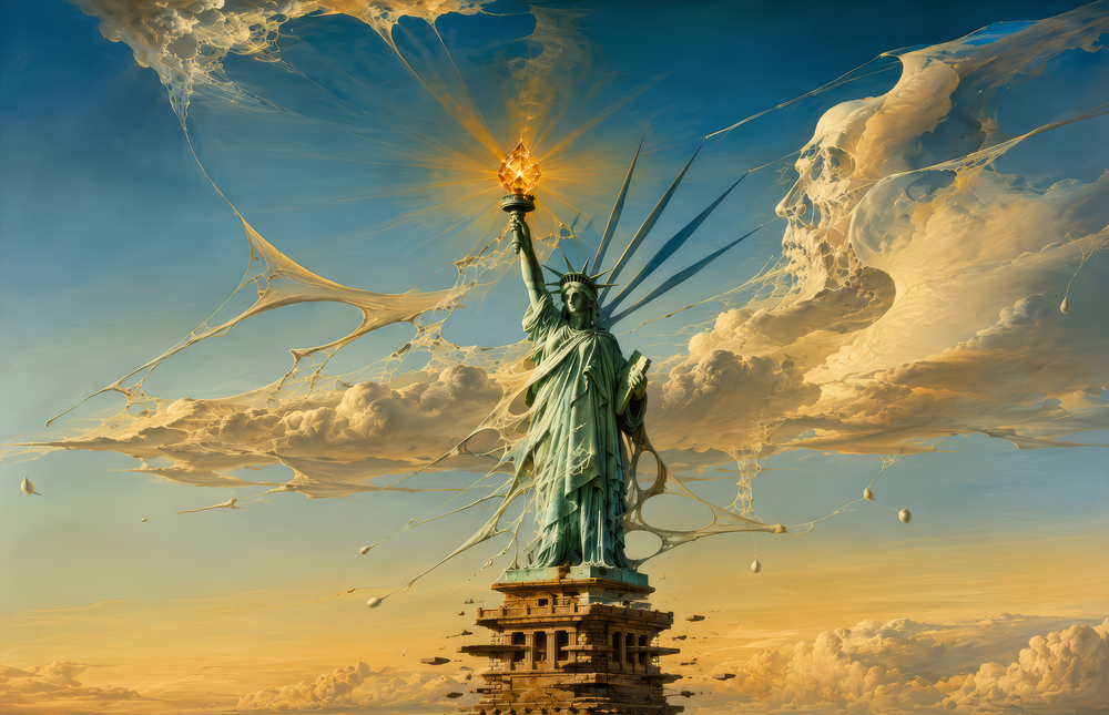 Statue of Liberty Surrealist Style Glass Wall Art