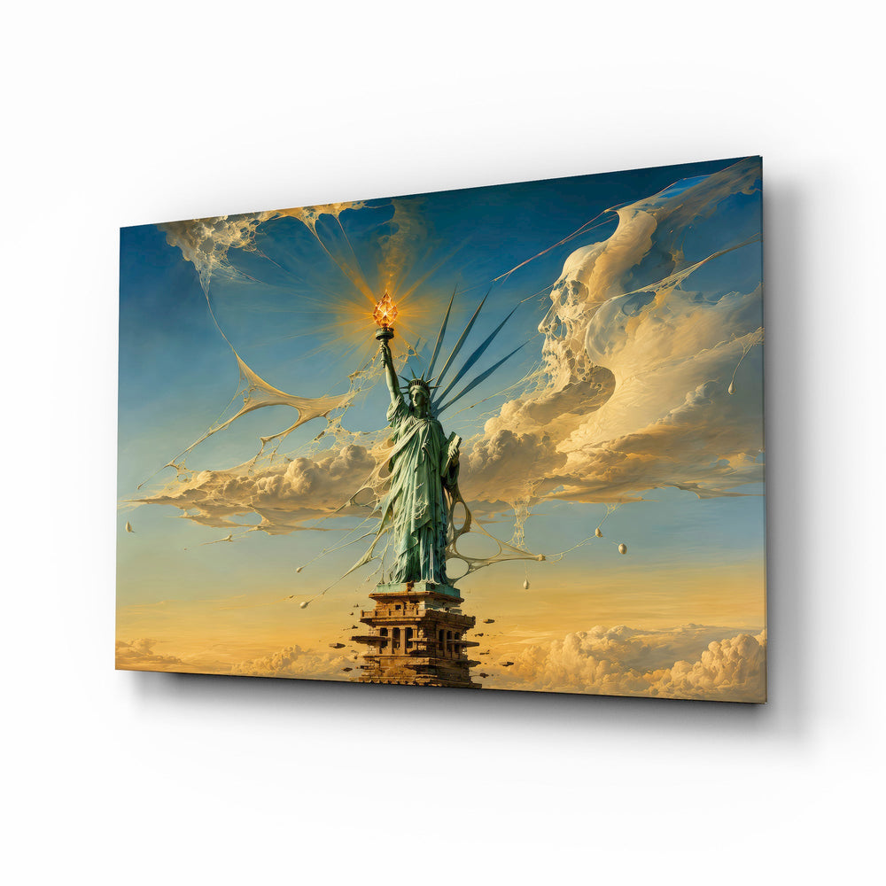 Statue of Liberty glass wall art, angled view of the tempered glass panel