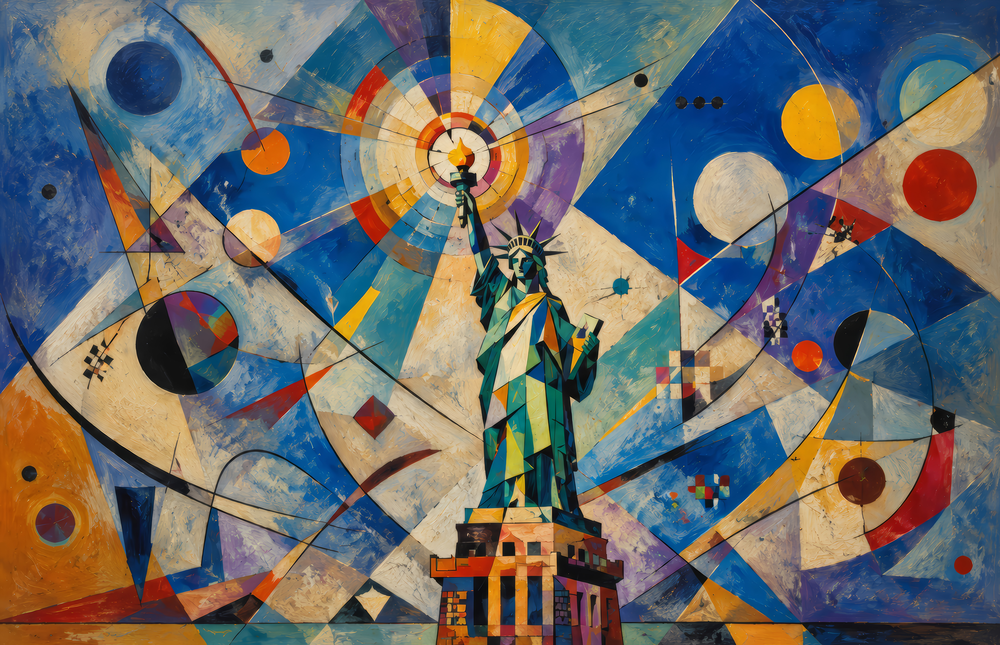 Statue of Liberty Kandinsky Style Glass Wall Art