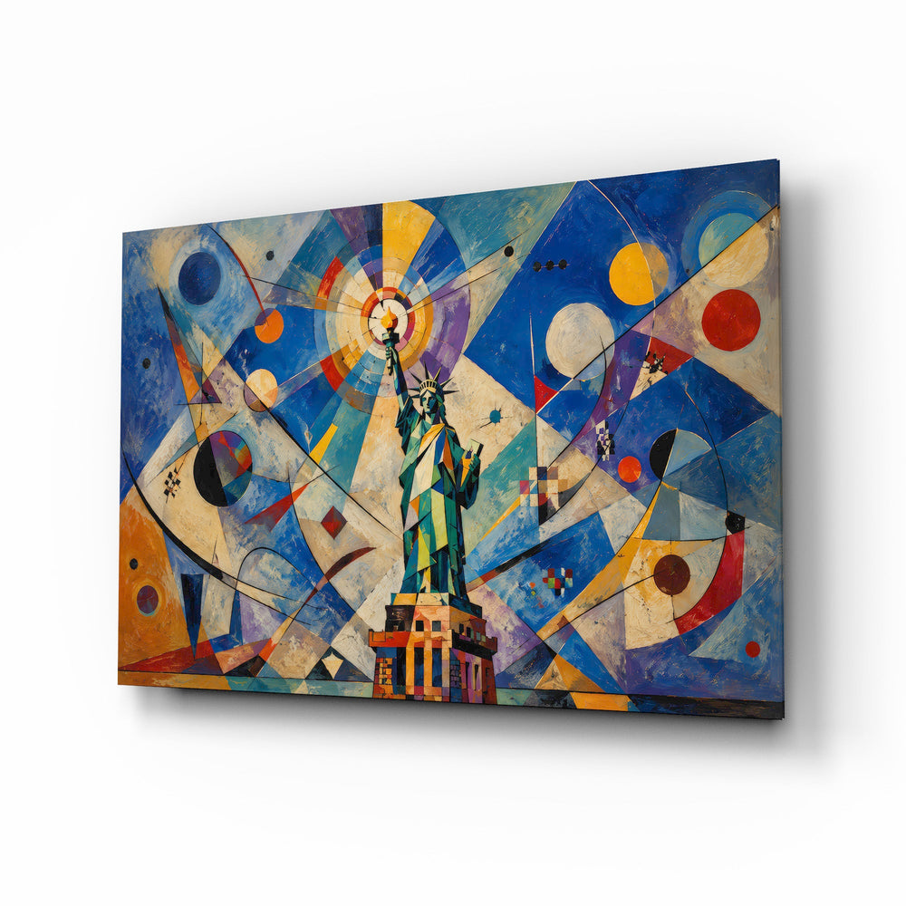 Statue of Liberty glass wall art, angled view of the tempered glass panel