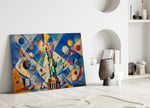 Statue of Liberty glass wall art leaning against a wall in a minimalist interior