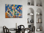 Statue of Liberty glass wall art shown in a warm, styled interior setting