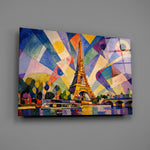Eiffel Tower glass wall art mounted flat on a grey wall