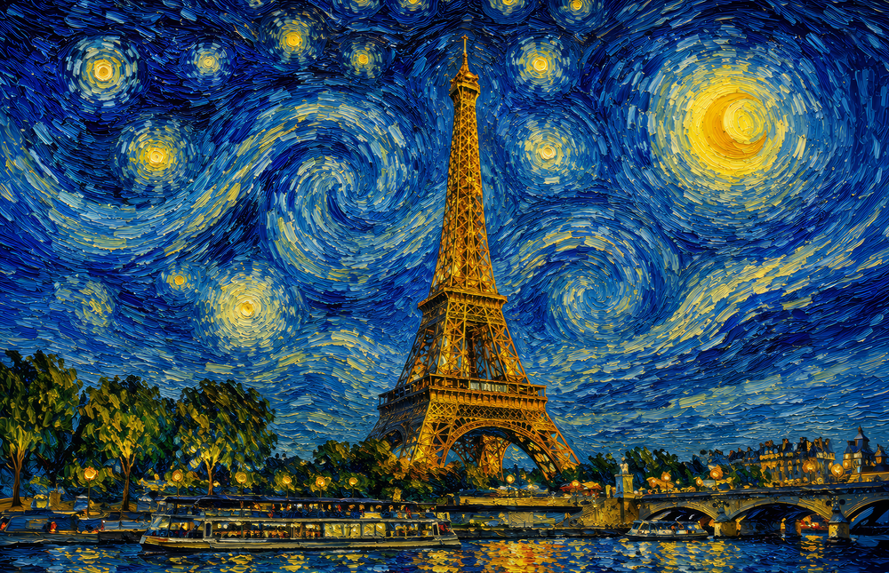 Eiffel Tower Van Gogh Style Glass Wall Art