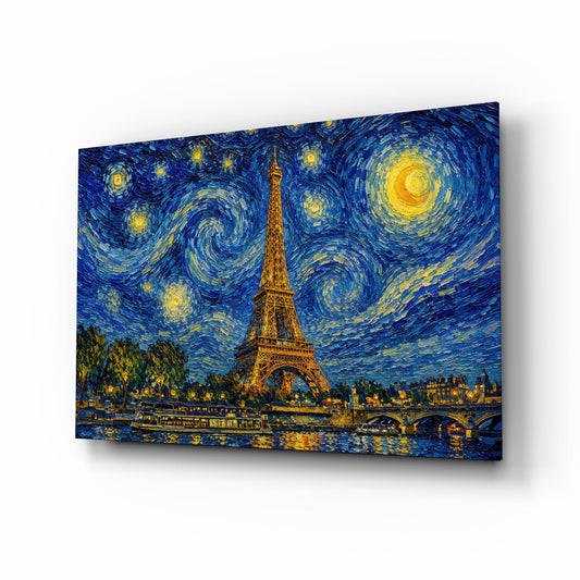 Eiffel Tower glass wall art, angled view of the tempered glass panel