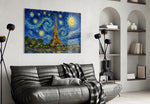 Eiffel Tower glass wall art styled in a contemporary living room