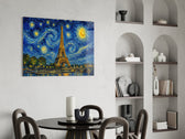 Eiffel Tower glass wall art shown in a warm, styled interior setting
