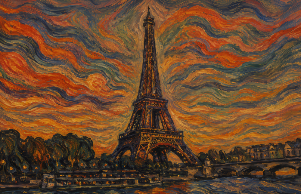 Eiffel Tower Munch Style Glass Wall Art