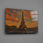 Eiffel Tower glass wall art mounted flat on a grey wall
