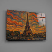 Eiffel Tower glass wall art mounted flat on a grey wall