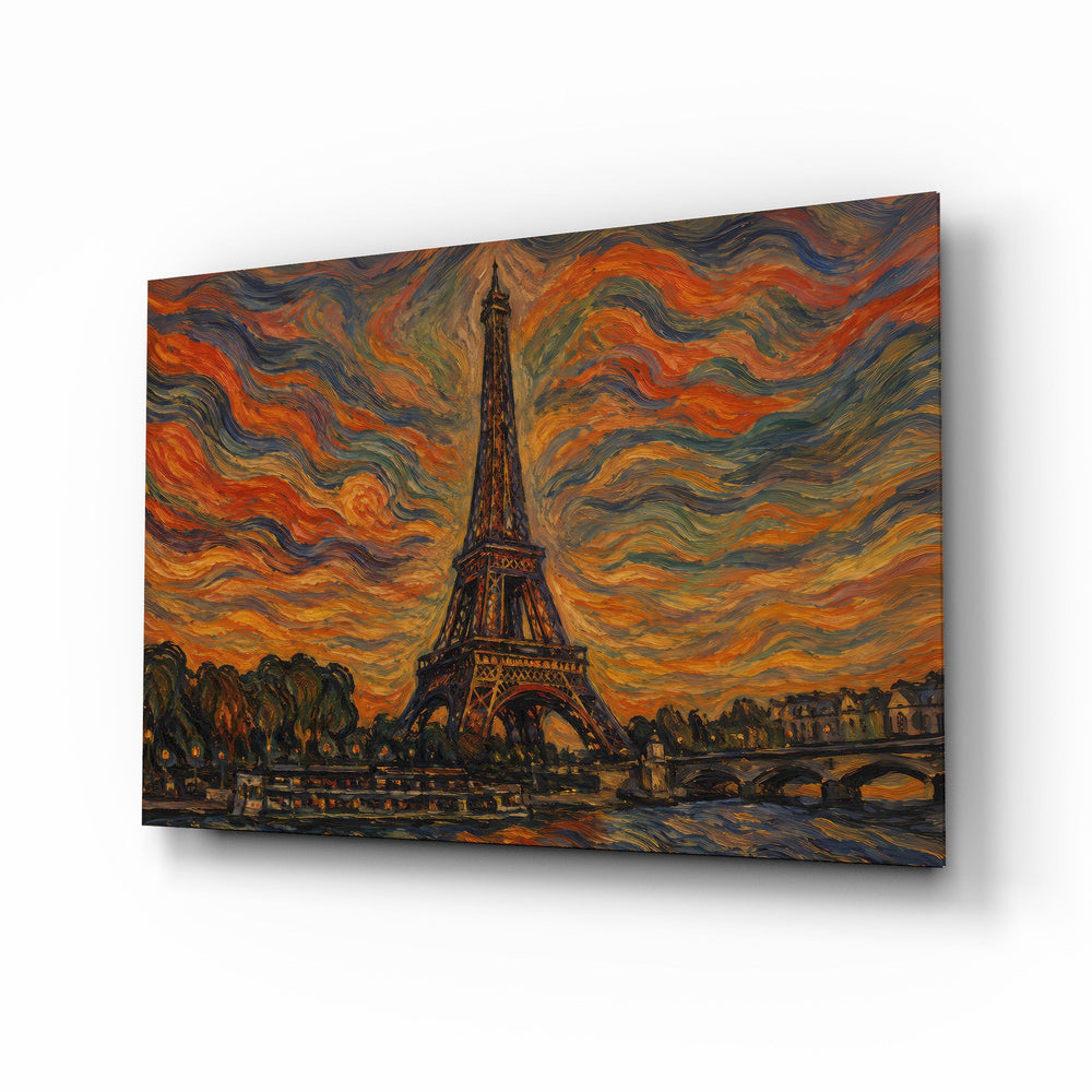 Eiffel Tower glass wall art, angled view of the tempered glass panel