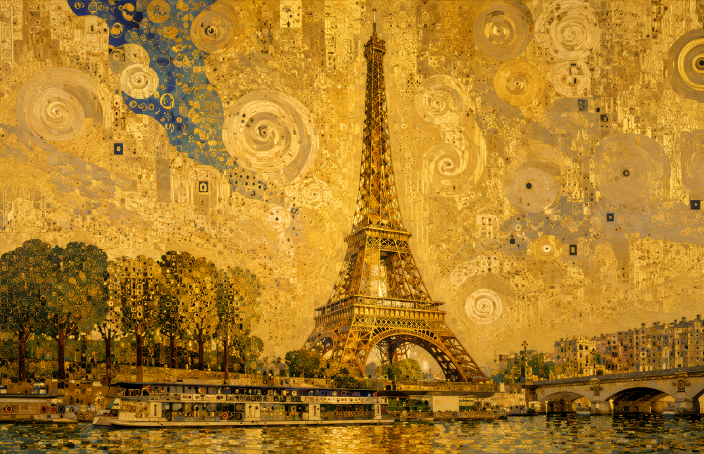 Eiffel Tower Klimt Style Glass Wall Art
