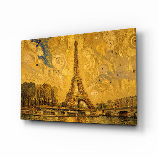 Eiffel Tower glass wall art, angled view of the tempered glass panel