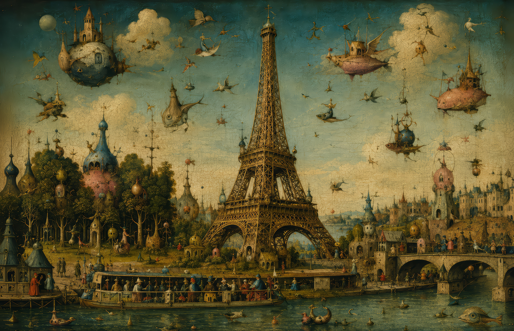 Eiffel Tower Bosch Style Glass Wall Art