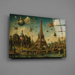 Eiffel Tower glass wall art mounted flat on a grey wall