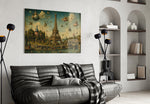 Eiffel Tower glass wall art styled in a contemporary living room