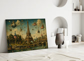 Eiffel Tower glass wall art leaning against a wall in a minimalist interior