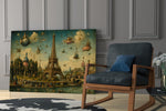 Eiffel Tower glass wall art hanging as a focal point in a modern room