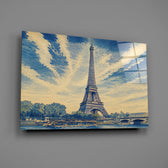 Eiffel Tower glass wall art mounted flat on a grey wall