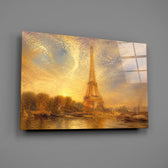 Eiffel Tower glass wall art mounted flat on a grey wall