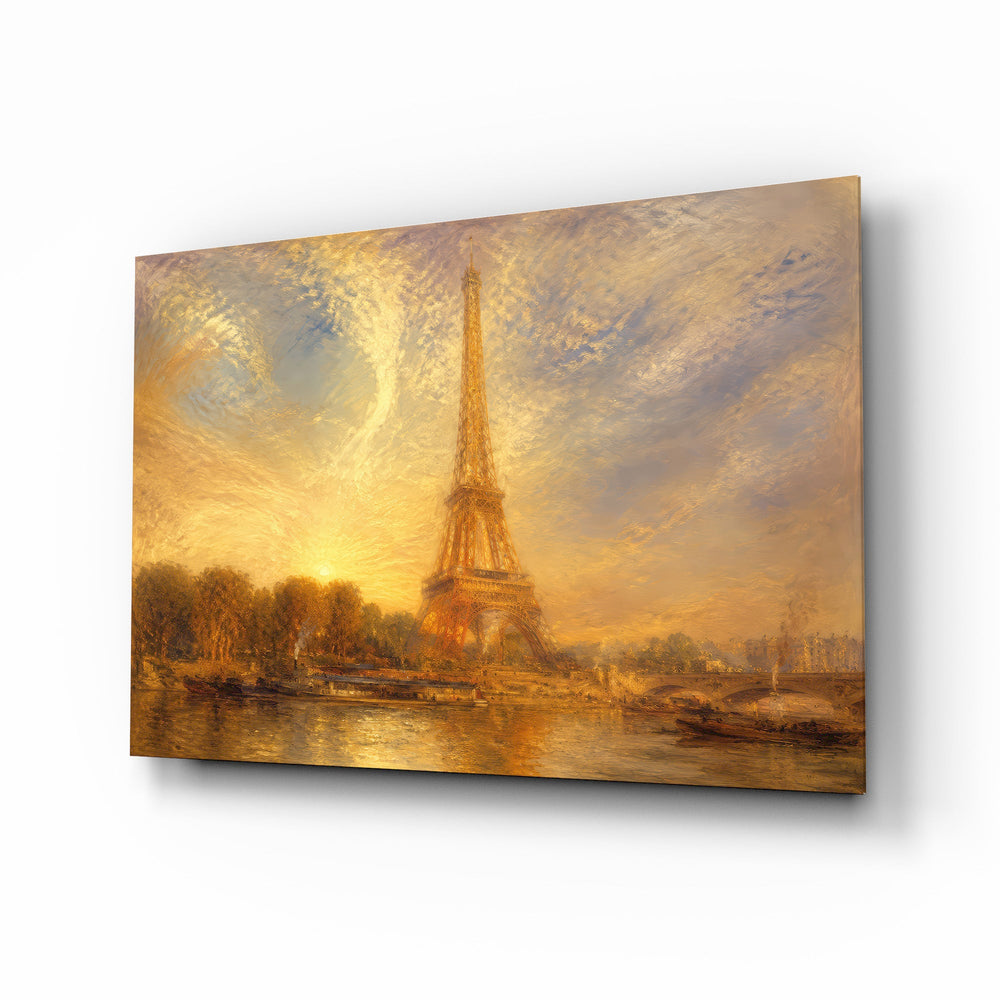 Eiffel Tower glass wall art, angled view of the tempered glass panel