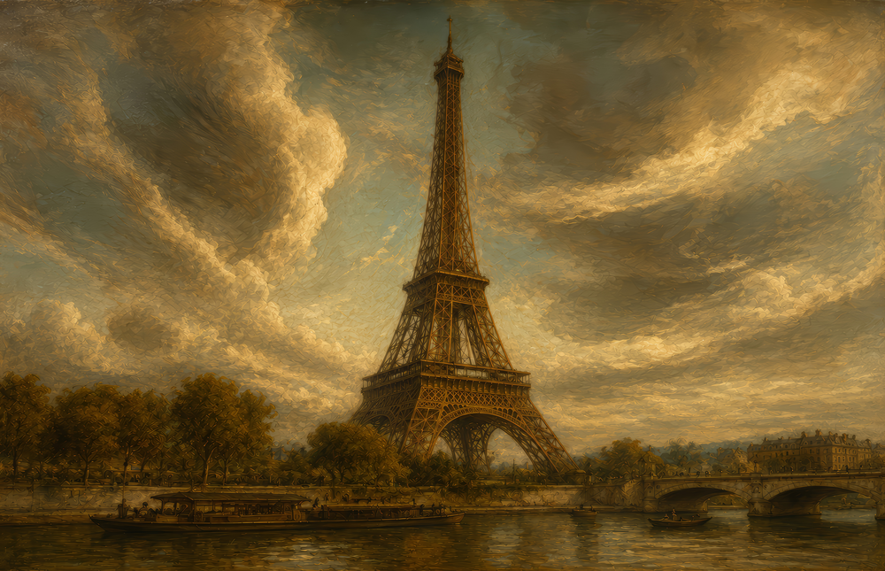 Eiffel Tower Da Vinci Style Glass Wall Art