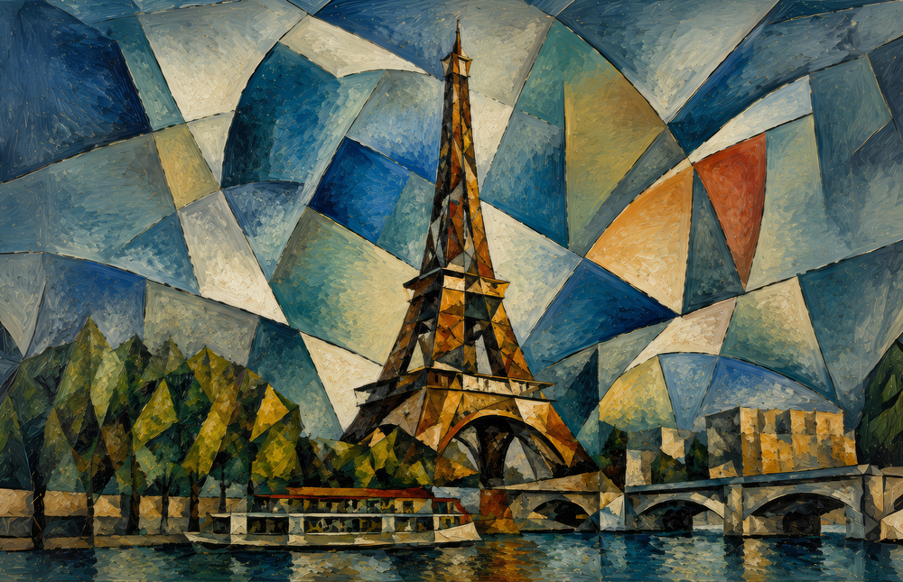 Eiffel Tower Cubist Style Glass Wall Art