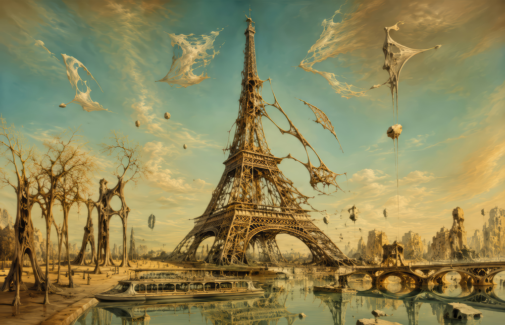 Eiffel Tower Surrealist Style Glass Wall Art